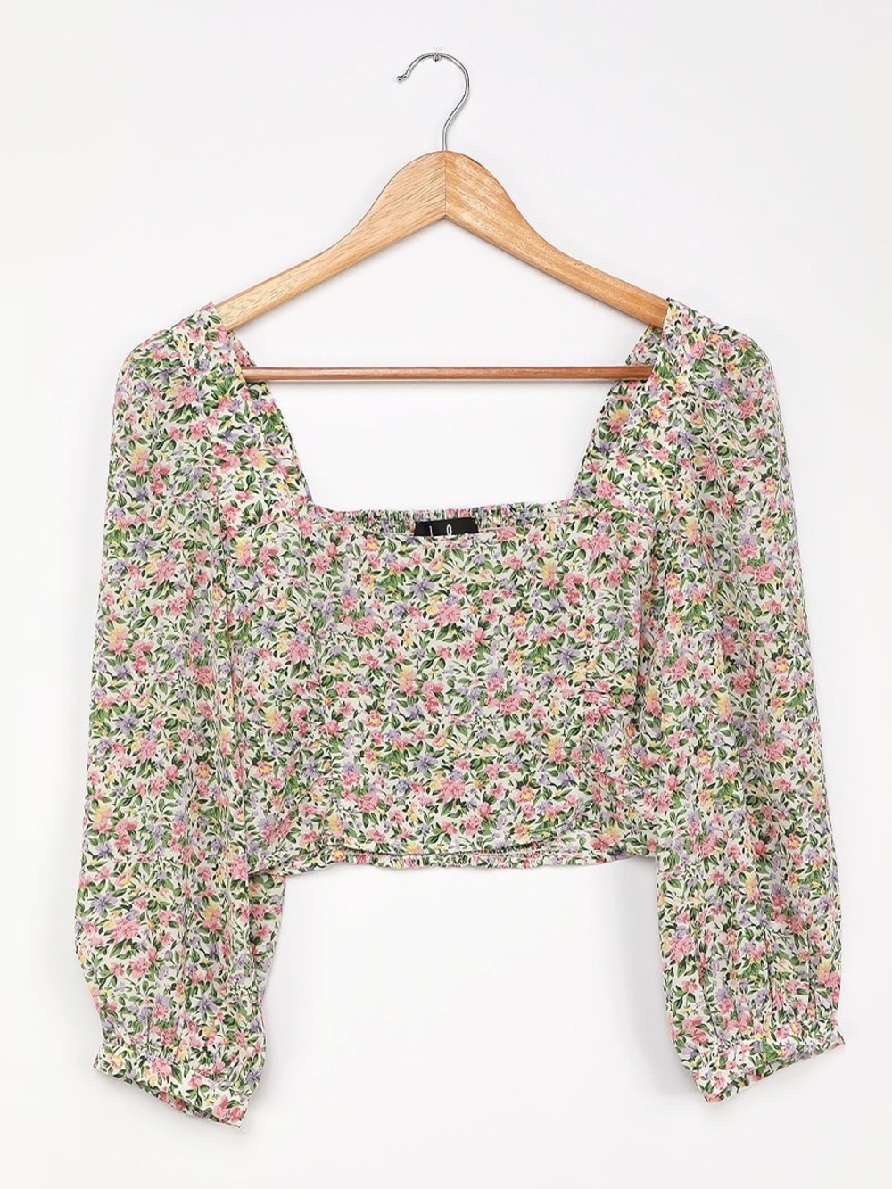 Lulus Even Sweeter White Floral Print Three-Quarter Sleeve Crop Top M BNWT
